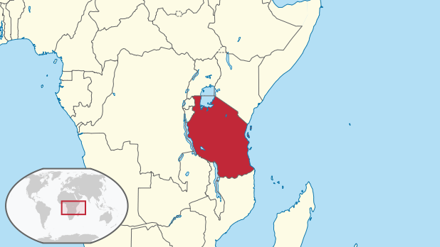 Tanzánie - umístnění na mapě světa